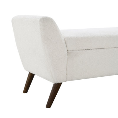 Banc de rangement 60 po moderne avec pieds en bois Mid-Centruy, banc avec rangement pour le salon et la chambre à coucher, rembourré confort - crème Teddy