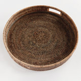 BURMA RATTAN ROUND SERVING TRAY LARGE