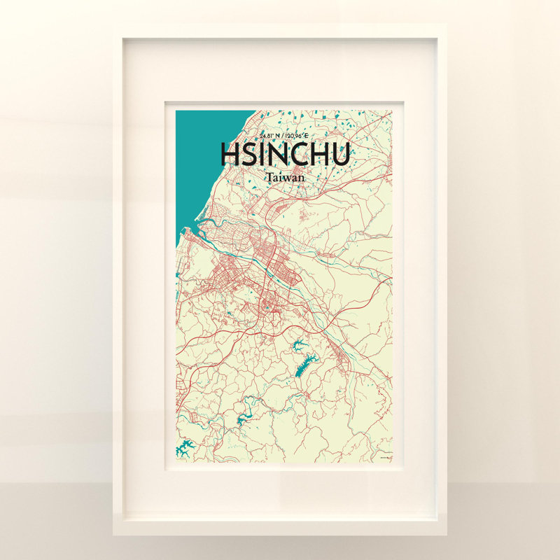 Hsinchu City Map In Tricolour - No Frame Print, 36cm H x 24cm W x 0.05cm D