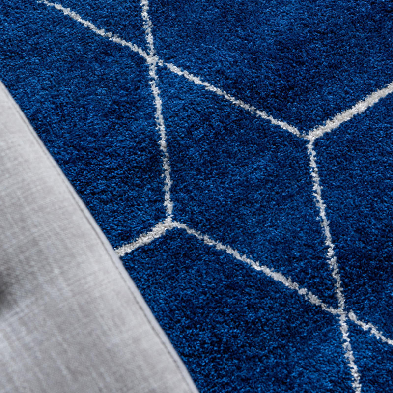 Debrodie Geometric Area Rug, Square 7'1", Navy Blue