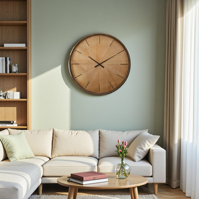 Horloge murale, ronde, 30 po, grande horloge murale, brune, moderne, contemporaine
