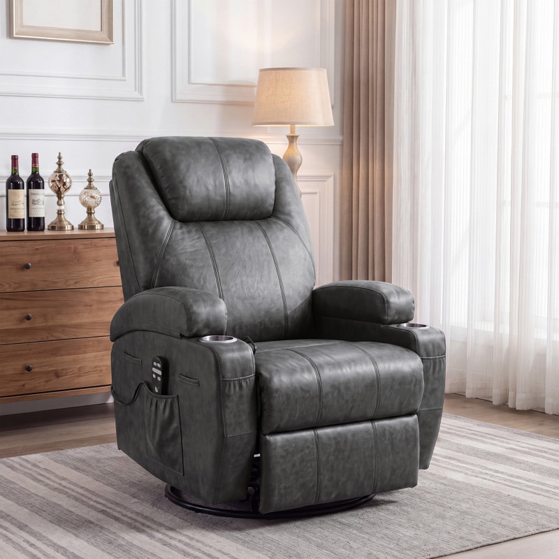Fauteuil de massage inclinable avec fonction pivotante et berçante, Black leather