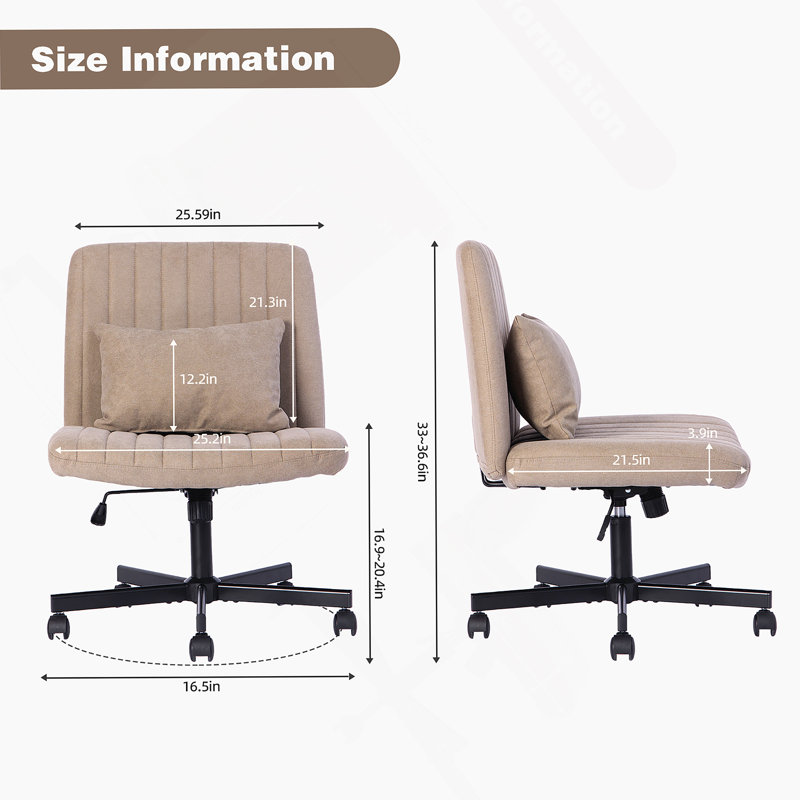Chaise de bureau en lin Criss Cross - réglable, sans accoudoirs, pour la maison et plus, Kaki