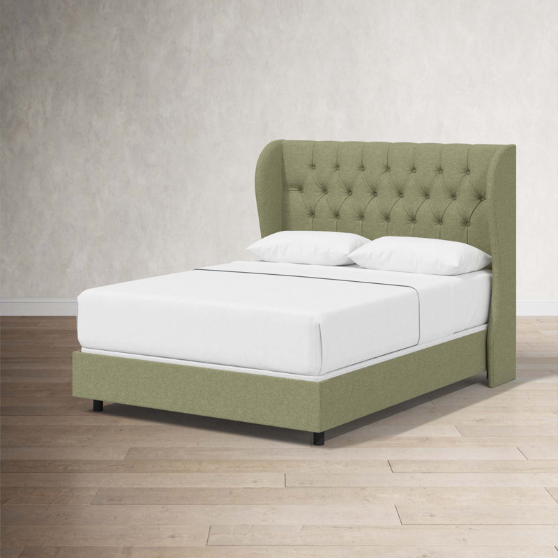 Tomey Upholstered Wingback Bed, California King, Zuma Laurel Textured Linen
