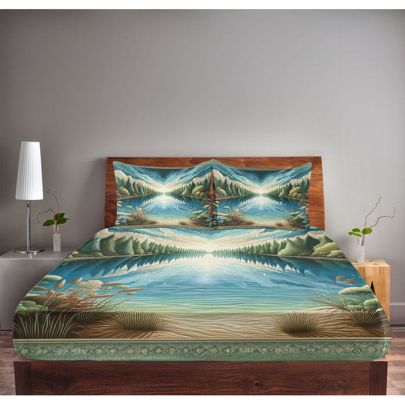 Drap-housse Ambesonne et taie décorative symétrique rivière et forêt vert bleu, Grand