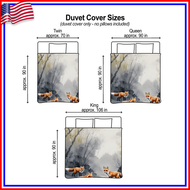 Three Foxes In Forest Duvet Covers, Queen