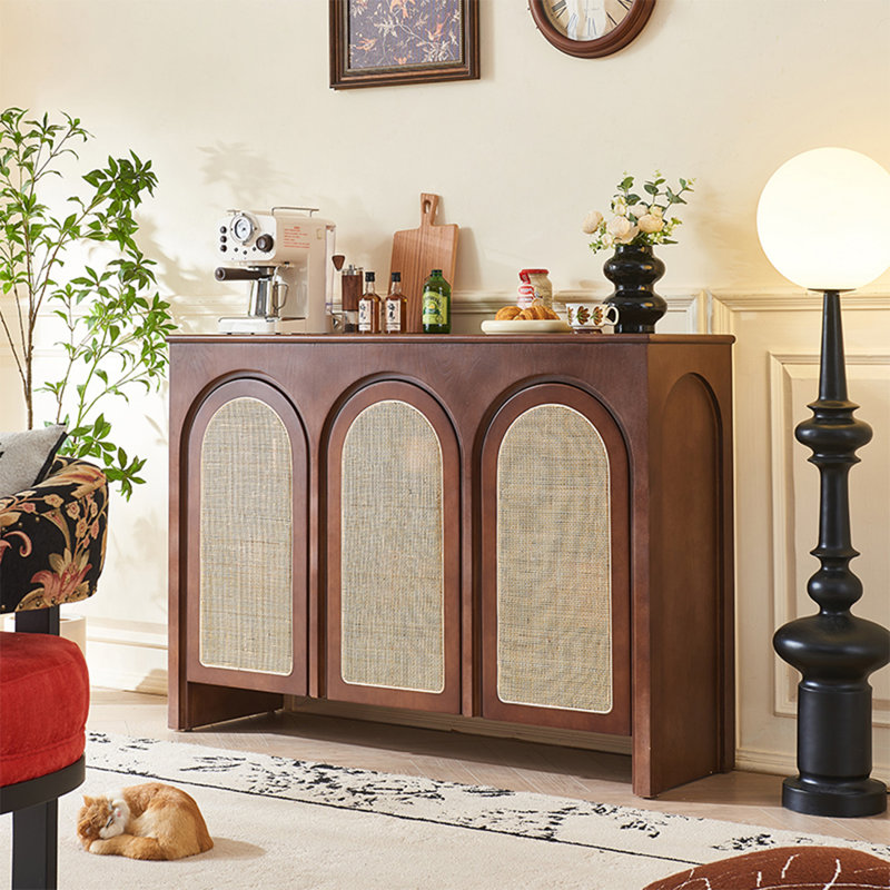 Wabi-Sabi Style Solid Wood & Rattan Sideboard