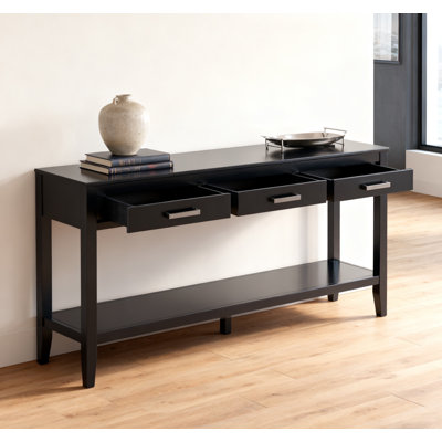 59.1'' Farmhouse Entryway Table With 3 Drawers, Painted Console Table With Bottom Shelf & Iron Handles, Minimalist Sofa Table For Living Room, Hallway, Kitchen, Bedroom, Office,Black