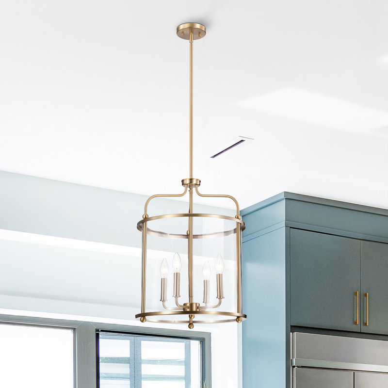 Wolfforth 4 - Light Dimmable Lantern Cylinder Chandelier, Burnished Brass