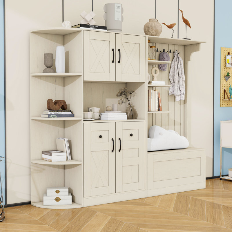 Armoire d'entrée avec tablettes et 4 crochets, Beige