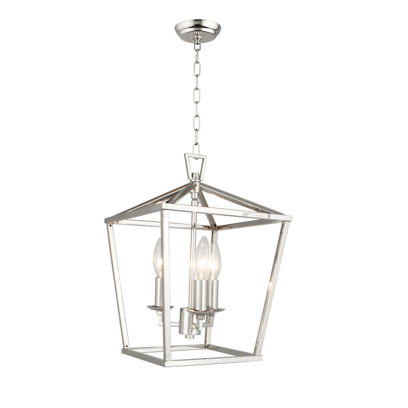 3 - Light Lantern Geometric Chandelier, Polished Nickel