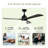 52 "Remote-Controlled Ceiling Fan With Light, 3 Wooden Blades, 6 Speed, Suitable For Terrace And Living Room,Black-1142511913-1142511919