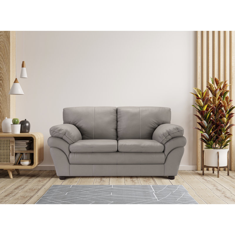 65" Genuine Leather Pillow Top Arm Loveseat, Grizzy