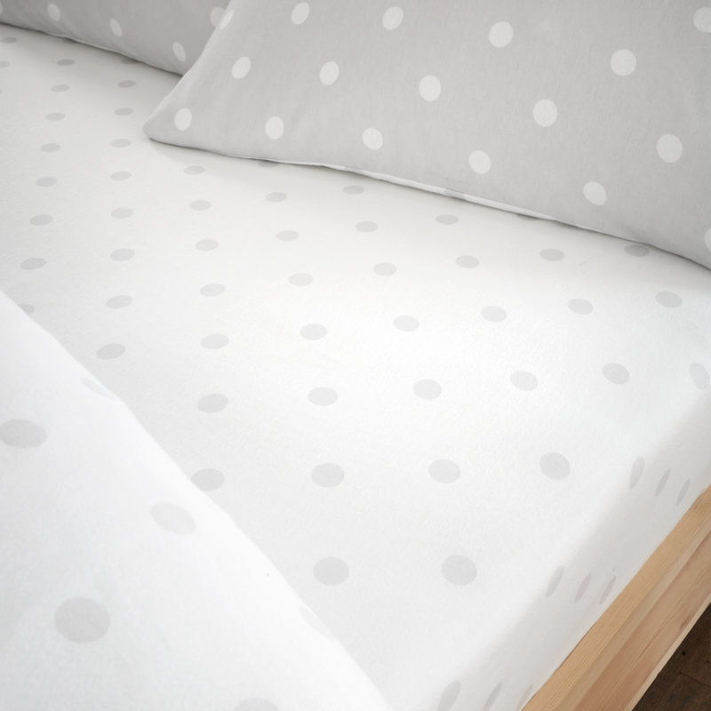 Brushed Polka Dot Cotton Fitted Sheet, Kingsize (5'), Grey