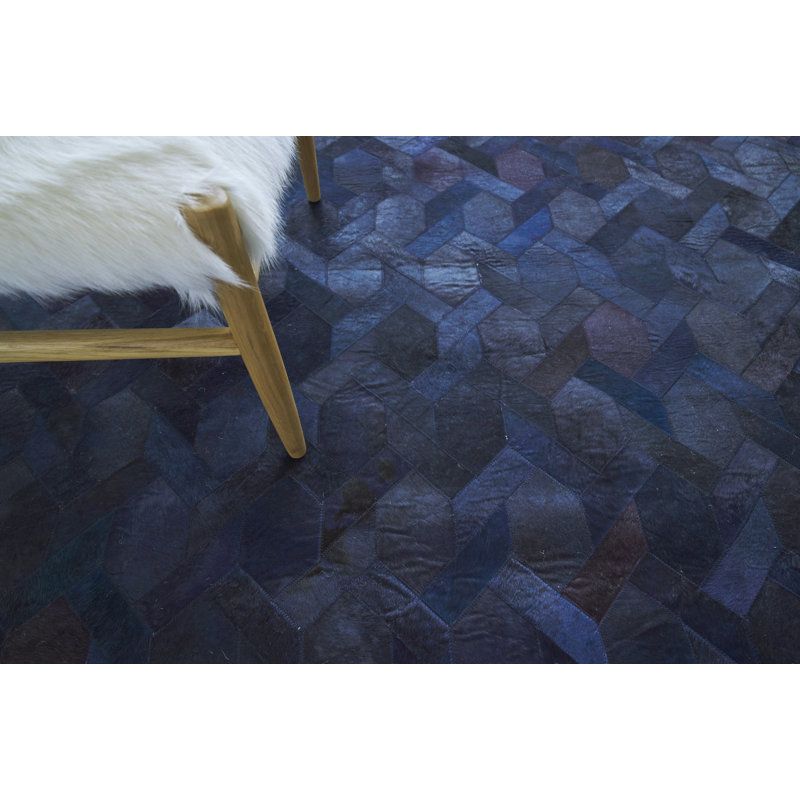 Natural Hide Cowhide Geometric Area Rug, Rectangle 5' x 8'