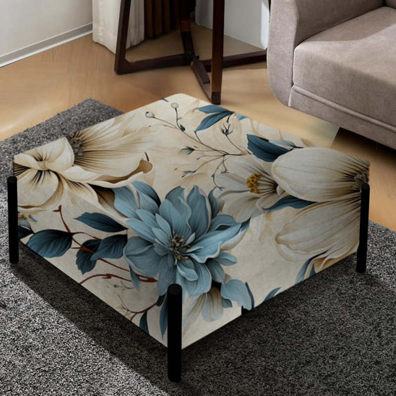 Grand repose-pieds carré carré Sandy Beige et bleu Hydrangea Tranquility III