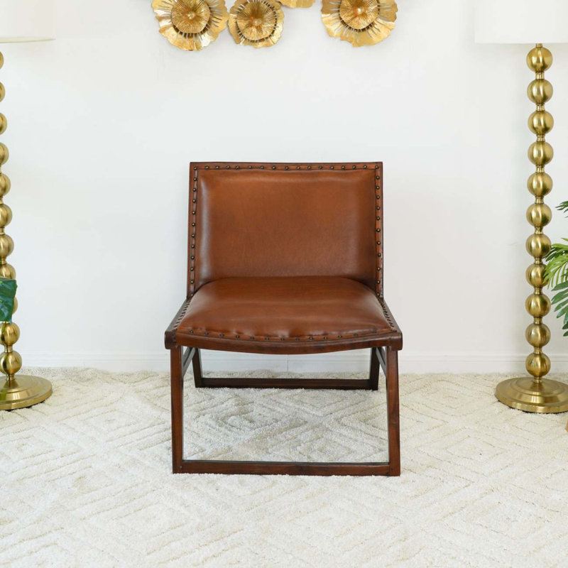 Méridienne moderne en cuir brun clair Everett
