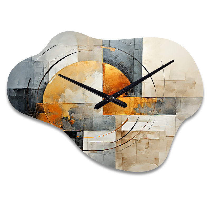 Gold Grey Gleaming Geometry VI - Abstract Collages Cloud Metal Clock, Gold Asymmetrical Wall Clock Print, Large