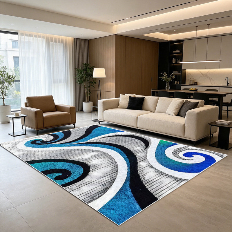 1PC Abstract Swirl Coastal Nautical Wave area rugs for Living Room, Soft and Comfortable, Suitable for all seasons, easy-to-maintain, machine washable Indoor floor mat, Under Table Farmhouse suitable for dining room, bedroom, entryway, patio,