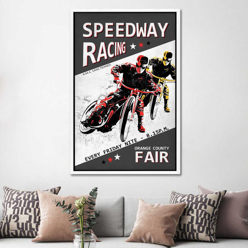 Speedway Racing OC Fair by Mark Rogan - Print on Canvas, White Framed, 152.4cm H x 101.6cm W x 3.81cm D