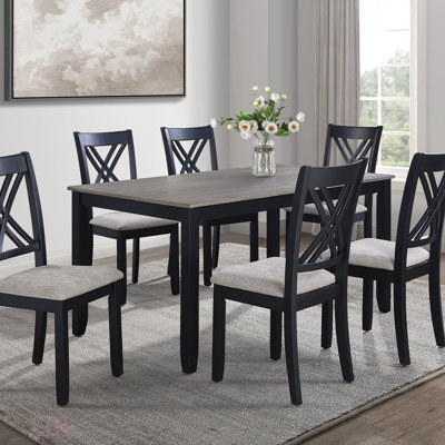 7-Pc Transitional Dining Set With Rectangular Table And Grey Upholstered Chairs, Perfect For Modern And Traditional Homes.