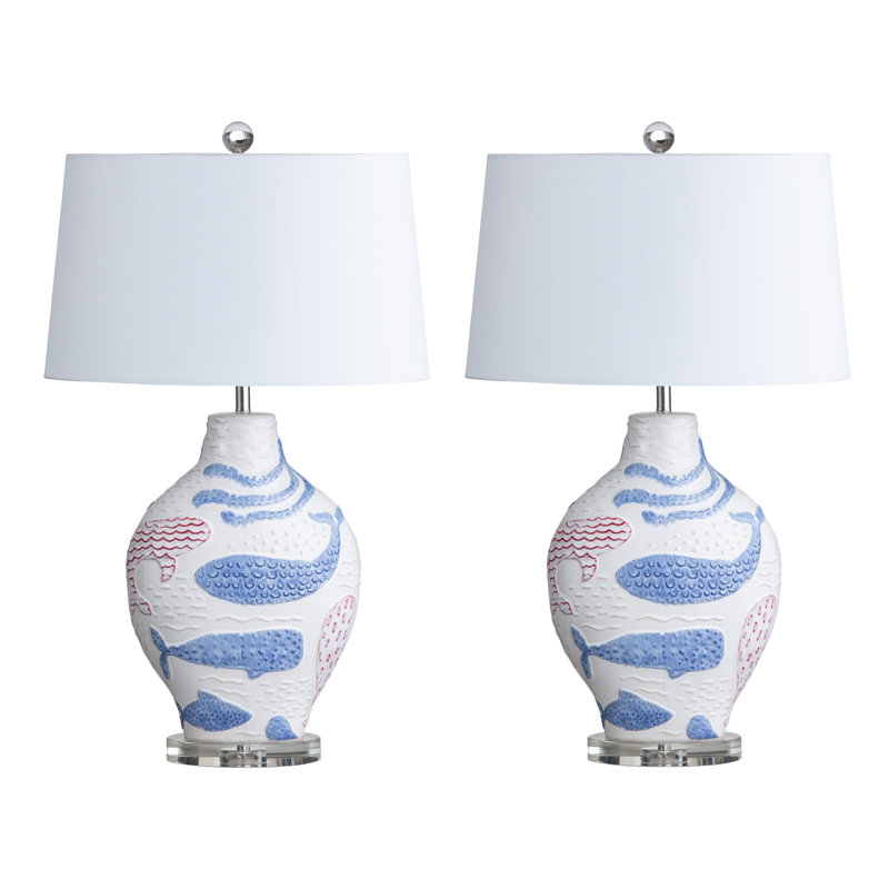 31.75" Crystal Table Lamp With White Shade