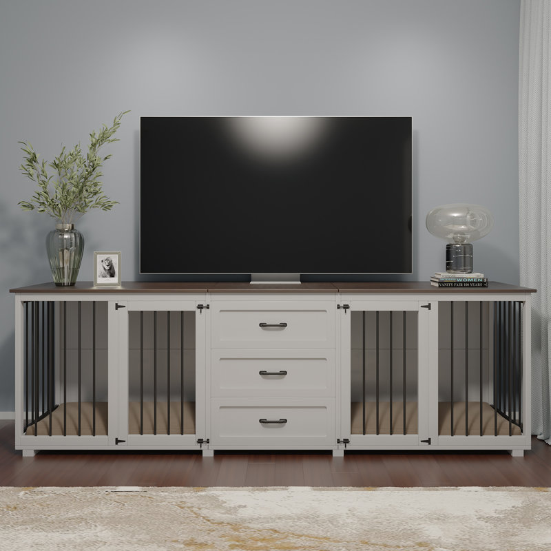 Corabelle Wood Furniture Style Crate with 2 Doors, Gray/White