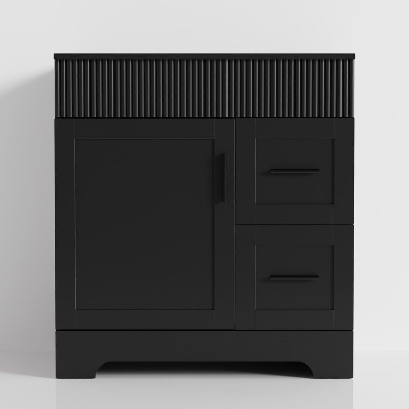 Base de meuble-lavabo simple 30 po seulement, lavabo vasque non inclus, bande cannelée, Noir