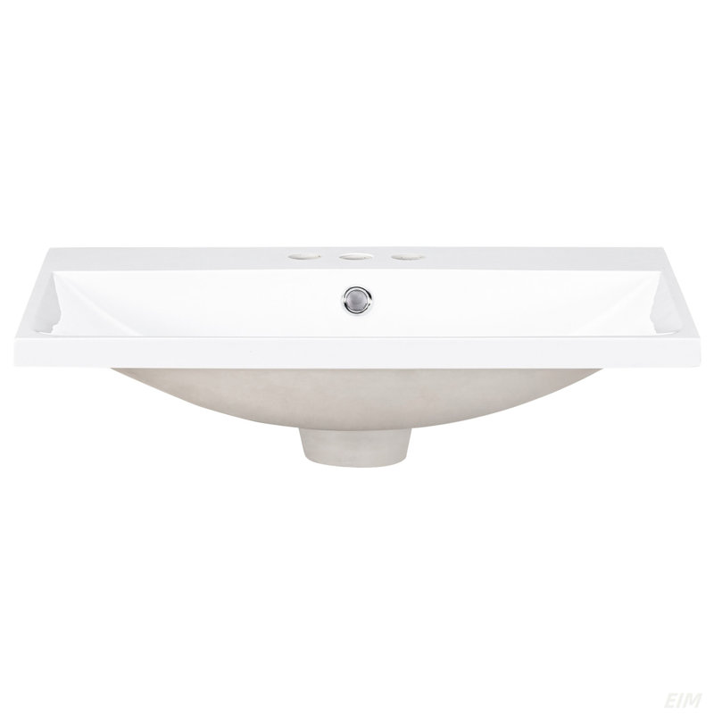 Lavabo de salle de bain simple 24 po, comptoir de meuble-lavabo seulement, 3 trous de robinet, résine