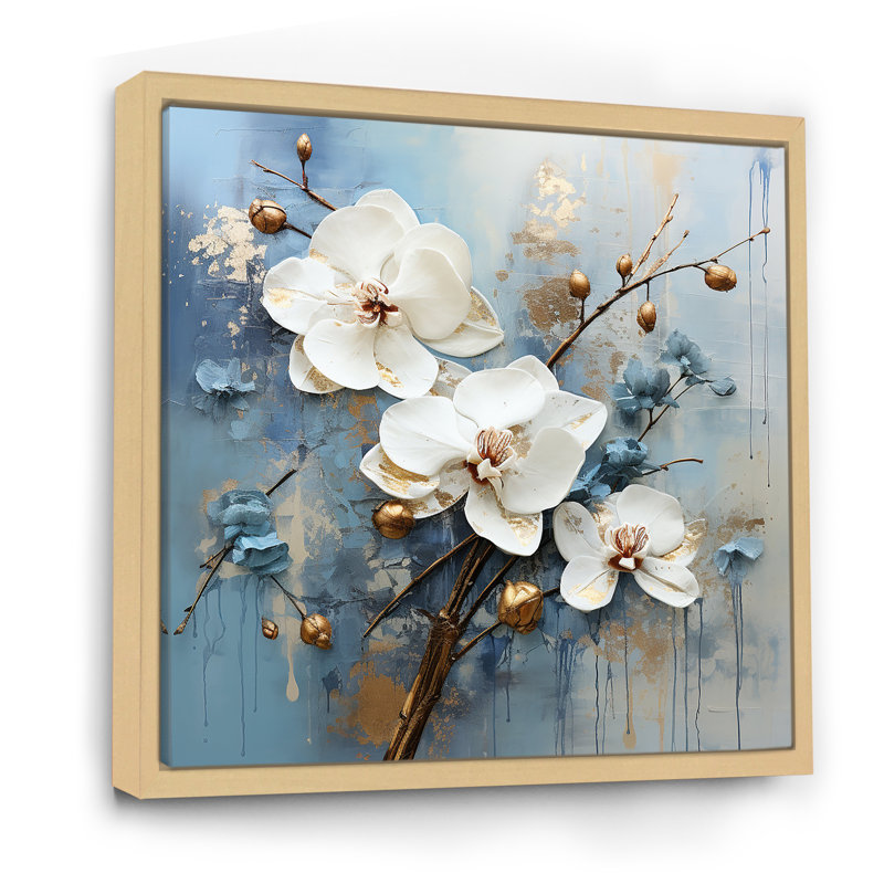 «White Orchids Whispered Symphony» sur impression sur toile, H 36 po x l 36 po x P 1,5 po, Cadre naturel flottant