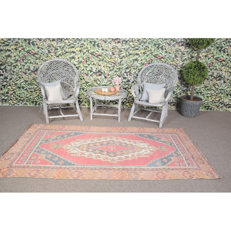Tapis turc antique rétro en rouge riche pour décoration de salon - Tapis cadeau en laine tissé à la main Anatolian