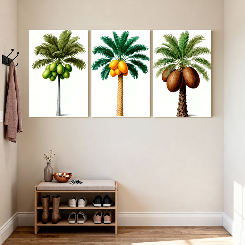 Palmiers, palmiers, noix de coco, motif tropical, ensemble de 3 impressions sur toile, H 18 po x l 36 po