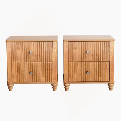 Table de chevet 2 pièces, table d'appoint à 3 tiroirs avec poignée en métal