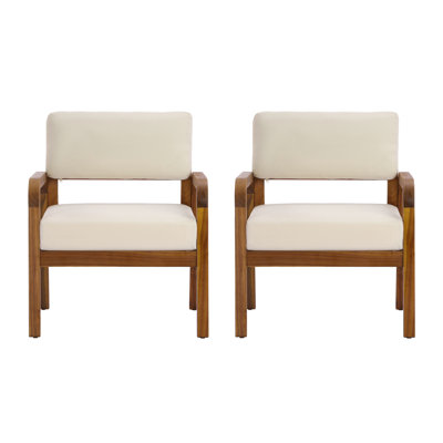 Fauteuil d'extérieur en bois d'acacia avec coussins résistants aux intempéries, chaise longue de patio avec coussins à fermeture velcro pour porche, terrasse, bord de piscine, ensemble de 2