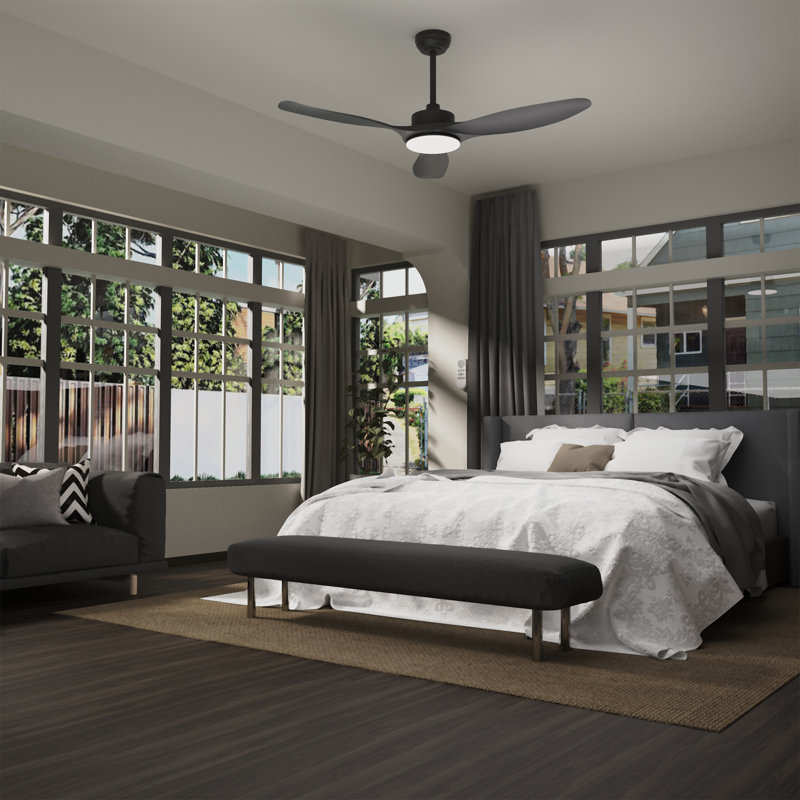 Ventilateurs de plafond 52 po avec lumières, ventilateur de plafond silencieux noir à télécommande à 3 pales avec lumière DEL à intensité variable 3CCT 22W, moteur à courant continu à 6 vitesses pour chambre / extérieur / intérieur