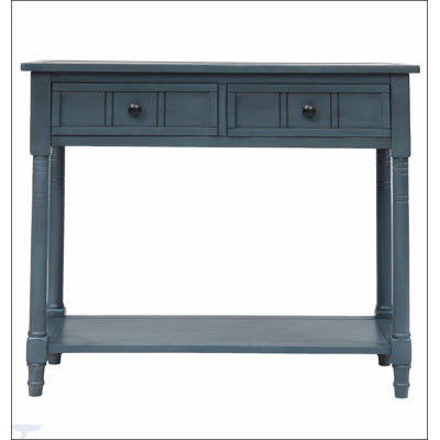 Daisy Series Console Table with Two Drawers and Bottom Shelf, Traditional Design in Navy for Elegant Storage and Display