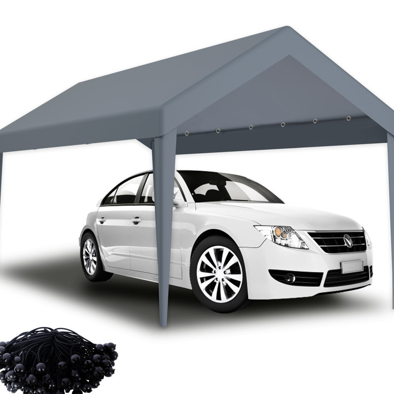 Bâche de remplacement pour abri de voiture 3 x 6 m, imperméable et sécurisée par 72 boucles élastiques. Polypropylène gris pour abri de garage. Installation et rangement faciles. Auvent de remplacement pour abri d'auto protégé.