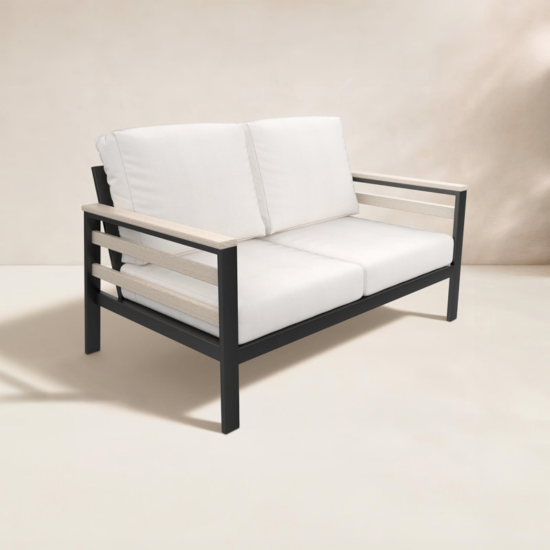 Causeuse d'extérieur 55 po avec coussins Sunbrella® Townsend, Tissu naturel Sunbrella®, Blanc / gris foncé