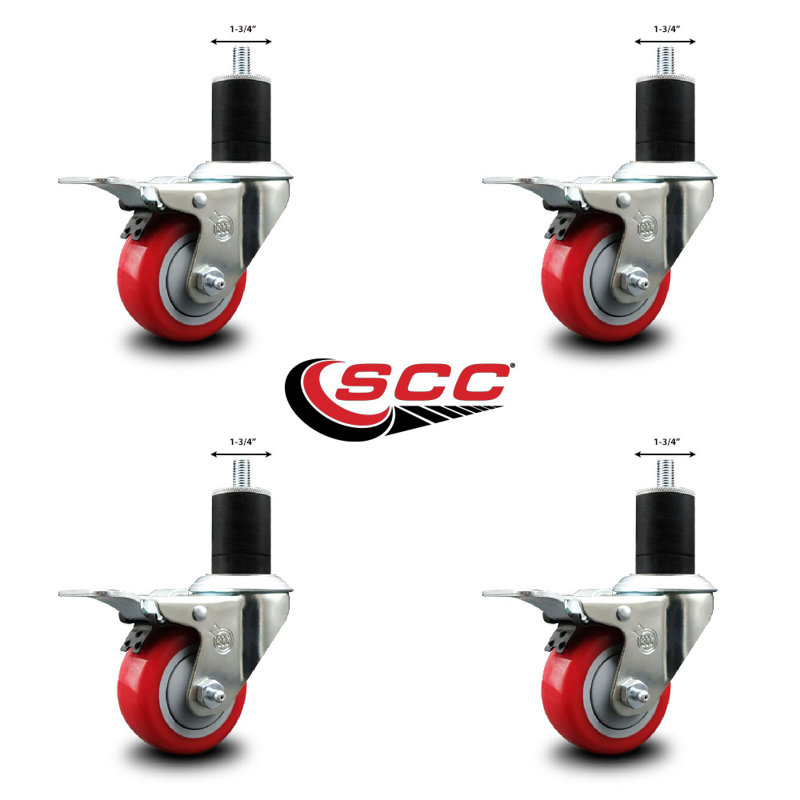 Poly Swivel 1-3/4 Inch Expanding Stem Caster Set Total Lock Brake
