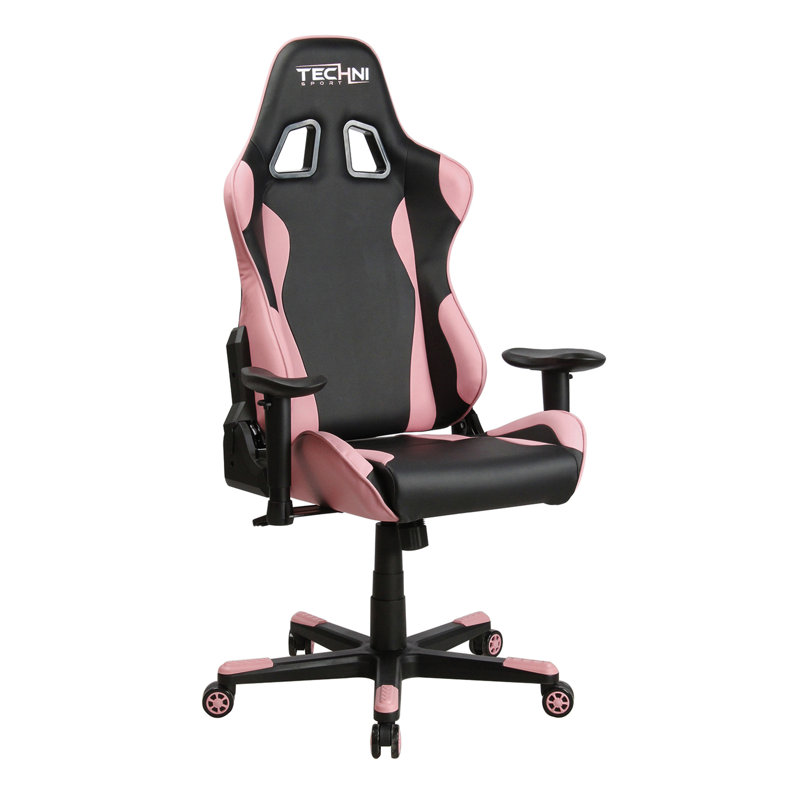 Pink and Black Ergonomic Faux Leather Adjustable Gaming Chair