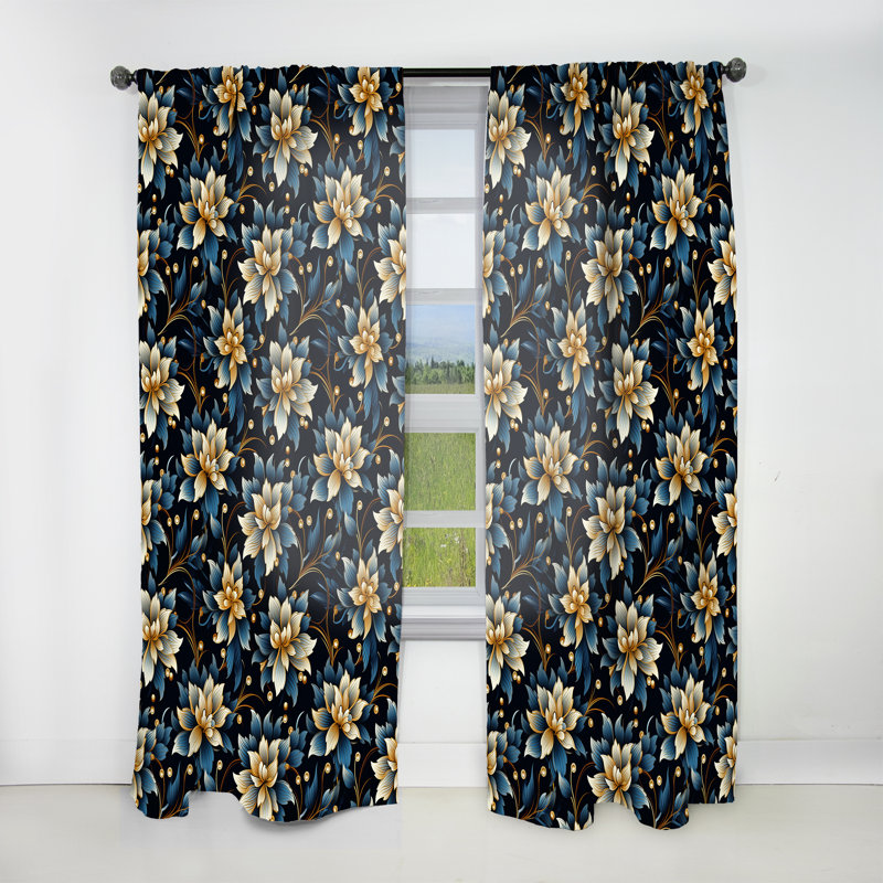 Rideau obscurcissant en marbre bleu et doré de luxe II - 1 panneau, L 52 po x L 108 po
