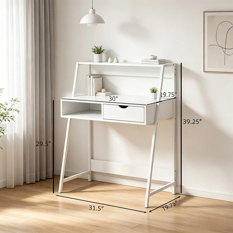 Bureau gain de place avec tiroir intégré et tablette d'exposition