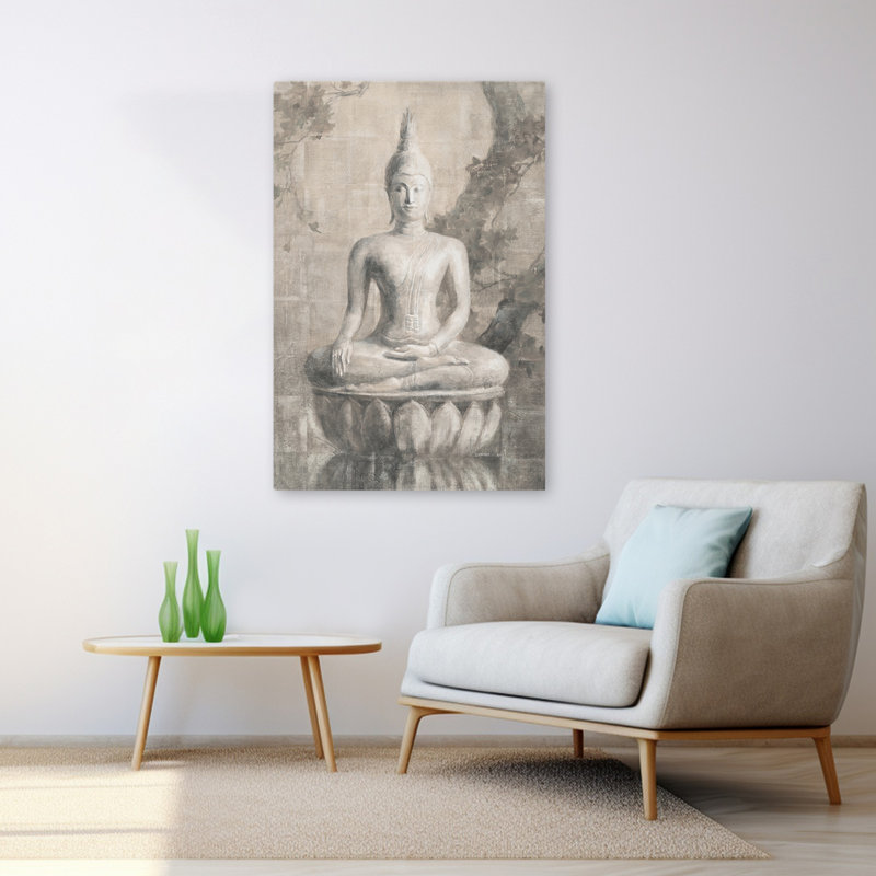 Bouddha asiatique et beige, art neutre, H 48 po x l 32 po