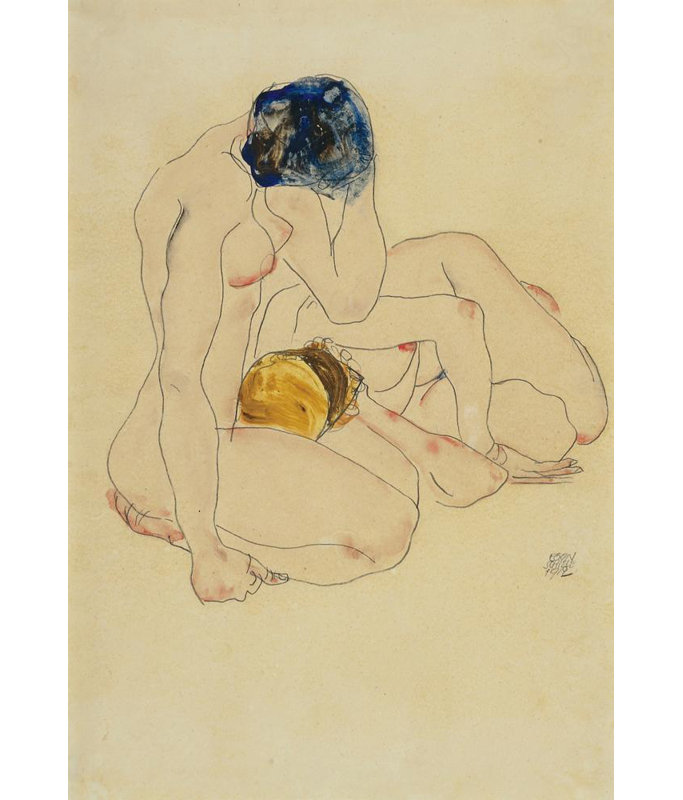 "Two Friends" by  Egon Schiele - Gallery Wrap Canvas Wall Art, 24" H x 17" W
