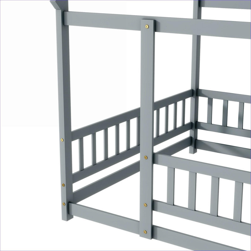Lit plateforme en bois d'hévéa gris ardoise massif, cadre de maison pour chambre d'enfant et jeu imaginatif