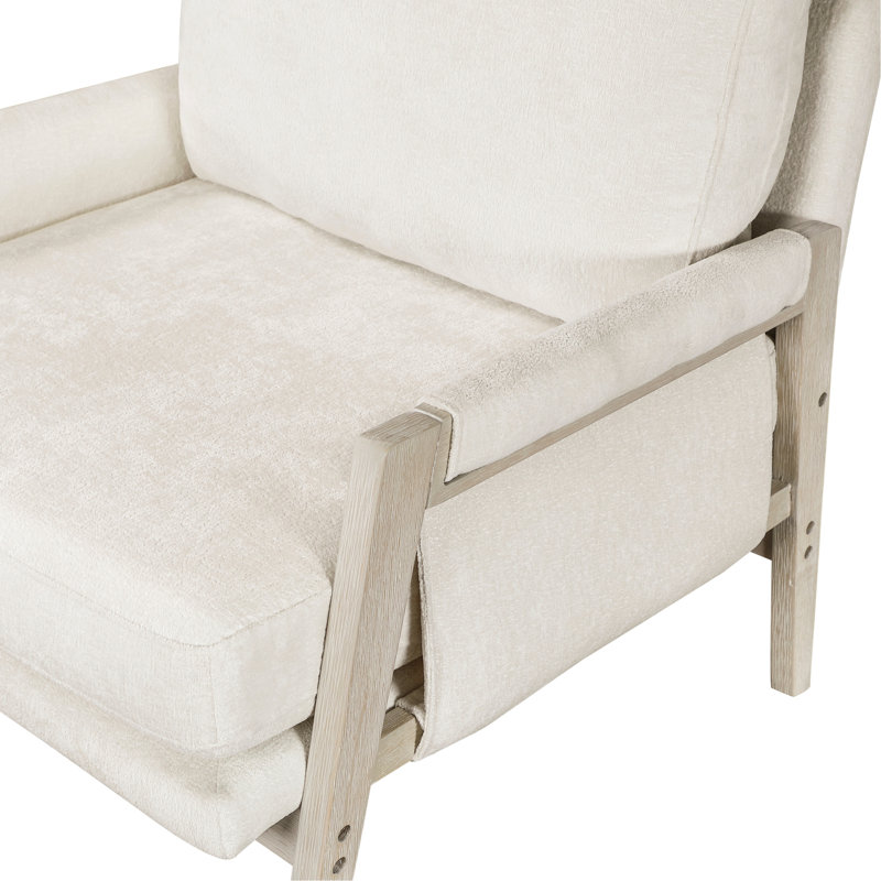 Chaise d'appoint moderne en crème avec mousse haute et coussin amovible en chenille de maison d'une hauteur de 35,64 po