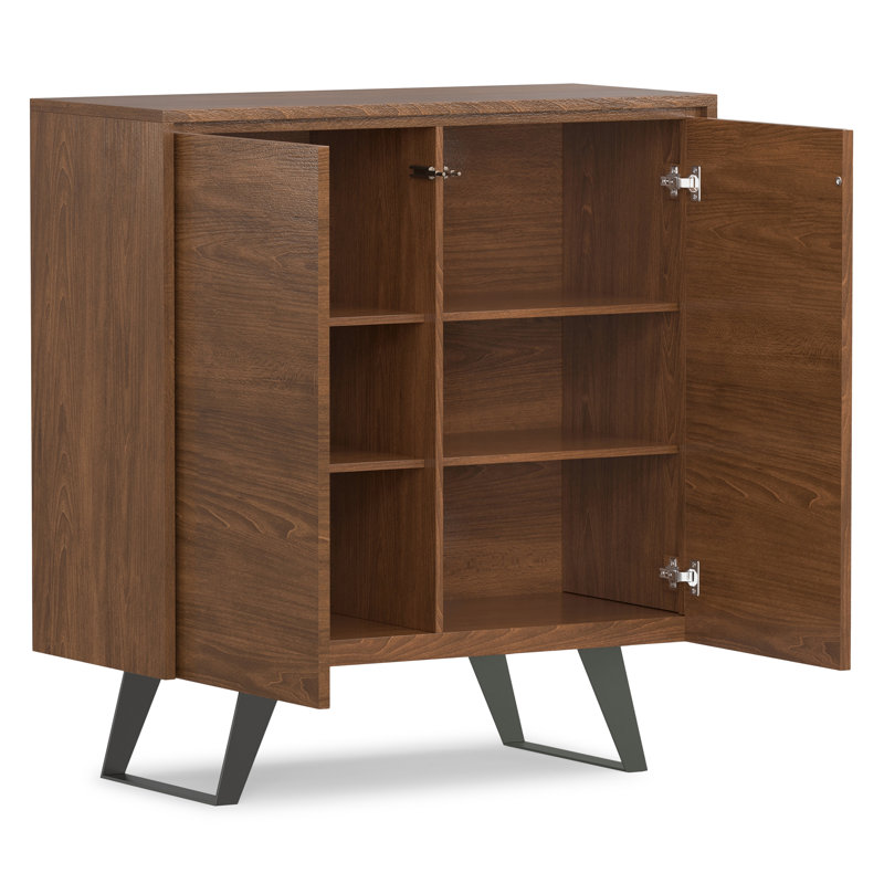 Meuble de rangement en bois d'acacia massif de style industriel moderne de 39 po de longueur avec tablettes réglables et pieds en métal Lowry