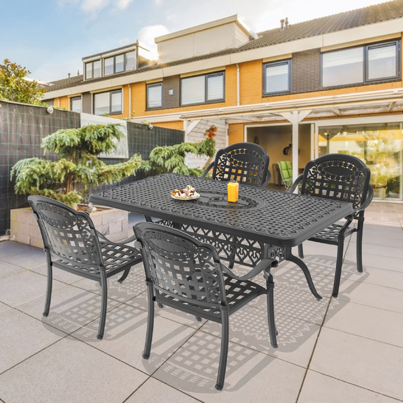 Ensemble de salle à manger 5 pièces en fonte d'aluminium avec table rectangulaire et coussins de siège de couleur aléatoire