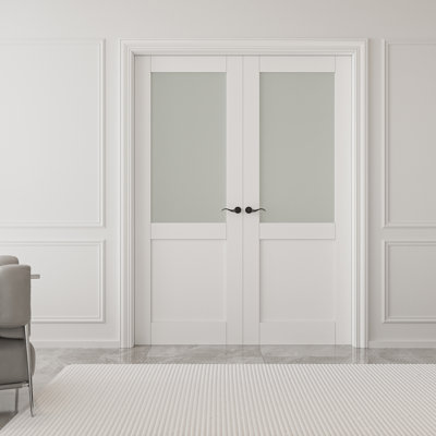French Doors Half Glass Prefinish Interior Pantry Door Solid Core Double Door With Hardware Kit / Handles