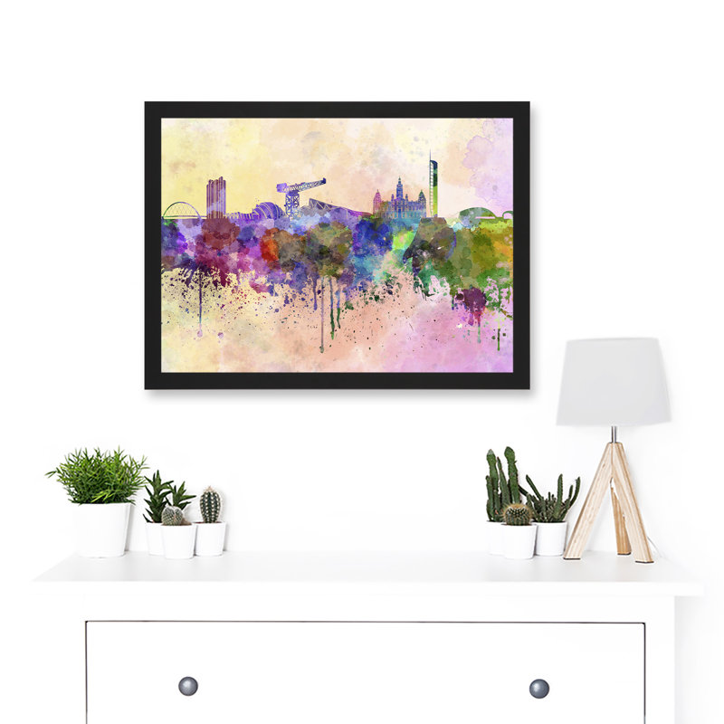 Cityscape Paint Splash Skyline Of Glasgow City - Single Picture Frame Art Prints